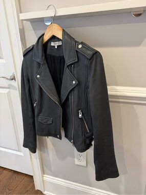 IRO Black Leather Biker Jacket with Zip Details